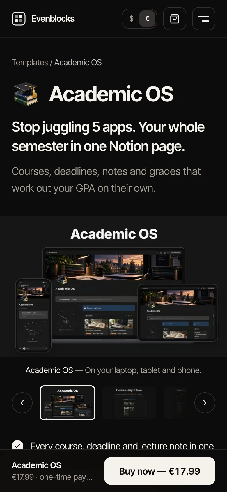 Template page on a phone